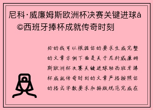 尼科·威廉姆斯欧洲杯决赛关键进球助西班牙捧杯成就传奇时刻